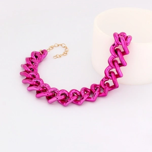 Detailed view of rose red pet chain necklace with golden adjustable extender chain