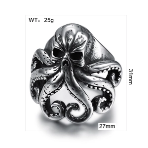 Detailed size view of silver octopus tentacle ring measuring 31mm by 27mm and 25g
