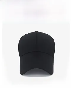 Detail view of the durable black cotton twill fabric and six-panel stitching of the sun hat