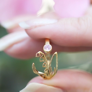 Birth Flower Ring Stainless Steel Adjustable Open Band With Colorful Cubic Zirconia Monthly Birthstone Jewelry