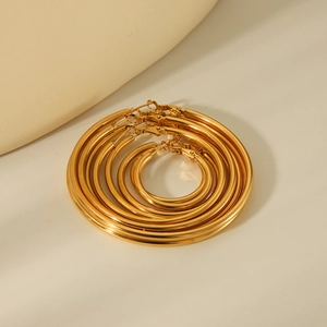 Polished 18K gold-plated stainless steel hoop earring set in various sizes