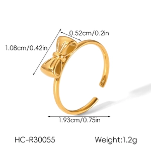 Detailed dimension guide for golden bowknot open ring with size and weight specs