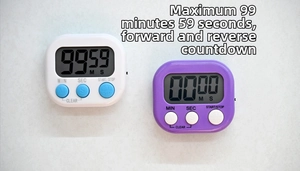 Dual digital visual timers in white and purple with large LCD screen and magnetic back