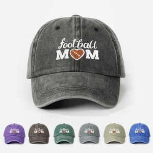 Football Mom Baseball Cap Washed Cotton Embroidered Heart Football Distressed Vintage Hat Adjustable