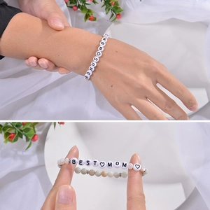 Amazonite bead bracelet with BEST MOM acrylic letters and natural stones for women