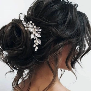 Silberne Blatt Braut Haarnadel Mit Künstlichen Künstliche Perlen Und Strass Elegante U-Förmige Haarspange Für Hochzeits Kopfschmuck