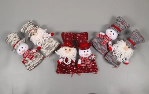 Detailed view of knitted Santa and Snowman wine bottle covers with plush textures