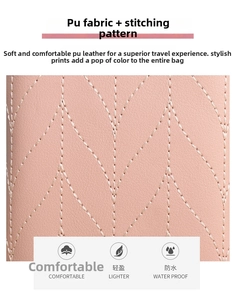 Detail of light pink waterproof PU leather with elegant V-shaped stitched geometry