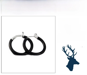 Detail of minimalist black and silver spring clip-on earrings for non-pierced ears