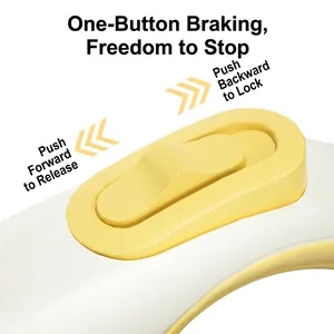 Adjustable 5M retractable dog leash with one-button brake and locking mechanism in yellow