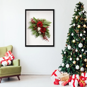 Detailed view of 3D shadow box frame featuring festive Christmas floral decorations