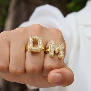 18K gold plated balloon bubble initial rings with micro-paved cubic zirconia accents