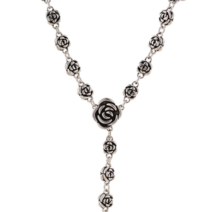 Vintage French rose necklace in retro silver finish with Y-shaped pendant design