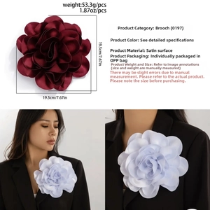 Macro shot of 19.5cm oversized satin rose flower brooch with multiple petal layers