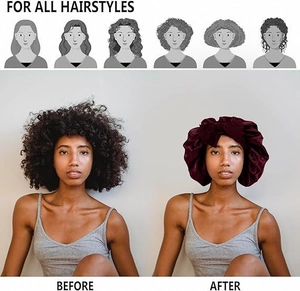 Detailed comparison of before and after wearing the satin sleep cap for all hairstyles