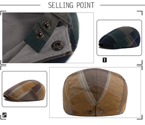Détails d'une casquette vintage à carreaux avec boucle réglable et motif bicolore