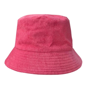 Chic magenta terry cloth bucket hat in soft solid color fabric for autumn and winter wear