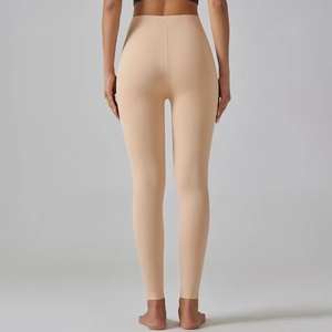 High-waist nude thermal leggings with plush lining for women, full back view fit