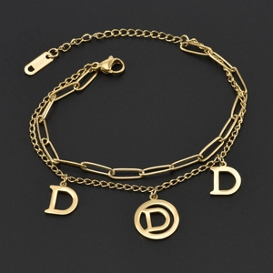 Layered Bracelet With D Letter Charms Gold Plated Stainless Steel Paperclip Chain Jewelry For Women Fashion Accessory