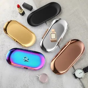 Stainless Steel Jewelry Storage Tray Oval Wavy Lip Heart Shaped Mirror Polish Nordic Cosmetic Desktop Organizer Decor