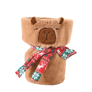 Plush Capybara floral packaging cloth with Christmas scarf for holiday bouquet decor