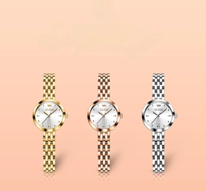 Detailed comparison of three elegant quartz watches in gold, rose gold, and silver finishes
