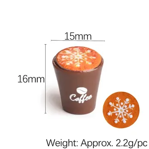 Miniature Christmas coffee cup resin charm with snowflake latte art, 15mm x 16mm size