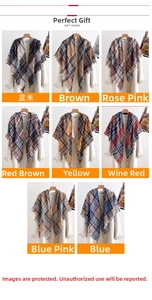 Detailed collage of eight colorful plaid scarves featuring classic British style with tassels