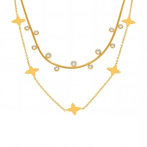 Double-layered 18k gold plated necklace featuring a snake chain and star pendants