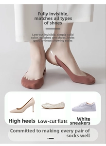 Detail of reddish-brown no-show socks with non-slip silicone heel straps for high heels