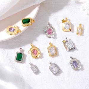 Exquisite square and oval zircon pendants in purple and emerald for DIY jewelry making