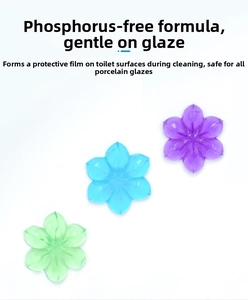 Phosphate-free toilet cleaning gel flowers in multiple colors safe for glaze surfaces
