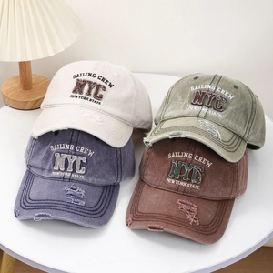 Retro Baseball Cap Washed Cotton Distressed Vintage NYC Letter Embroidery Sun Protection For Men Women
