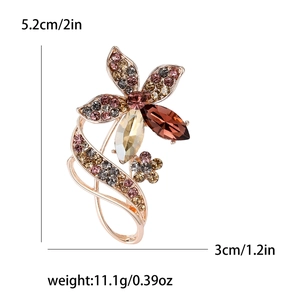 Elegant rose gold flower brooch with colorful rhinestones for women suit accessories