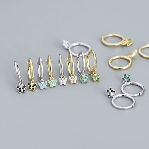 Butterfly Pendant Hoop Earrings With 925 Sterling Silver Earring Post Rhinestone Dainty Dangle Jewelry For Women