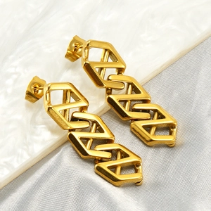 Interlocking Geometric Chain Drop Earrings 18K Gold Plated Stainless Steel Modern Hexagon Niche Design Jewelry Women