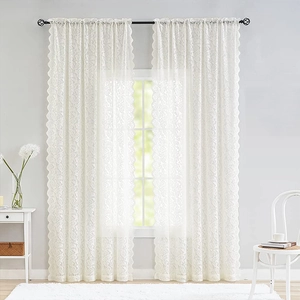 Lace Sheer Curtains Polyester Floral Damask Pattern Rod Pocket Window Treatments For Living Room Bedroom Balcony