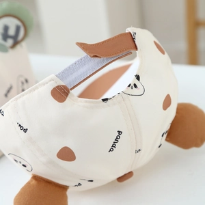 Kids off-white panda print beret hat with adjustable velcro strap for toddlers
