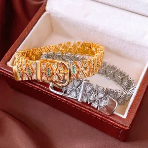 Belt Buckle Bracelet Copper Gold Plated With Green White Zircon Geometric Hollow Jewelry For Women Luxury Vintage