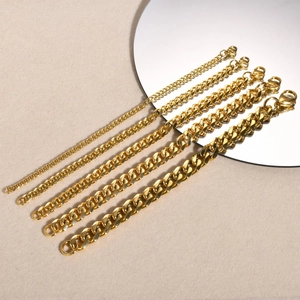 Cuban Link Bracelet Stainless Steel Gold Plated Curb Chain Unisex Hip Hop Jewelry With Lobster Clasp