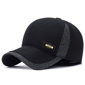 Winter baseball cap for men with ear protection in black and grey mixed fabric