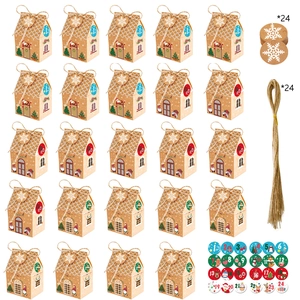Christmas countdown calendar set with 24 gingerbread house kraft boxes and stickers