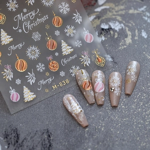Christmas nail art stickers M-838 with gold and pink festive snowflake patterns