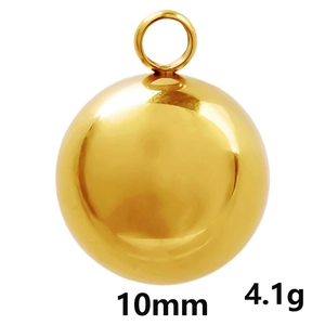 Détail du pendentif sphérique doré en acier 304 de 10mm pesant 4,1g avec finition polie