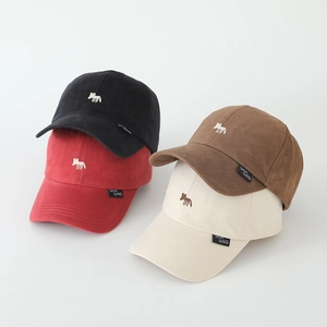 Kids cotton baseball caps featuring embroidered fox designs in black, red, brown, and beige