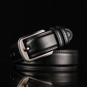 Classic Men Leather Belt Genuine Cowhide Waistband Alloy Pin Buckle Brushed Metal Texture Business Casual Retro Style
