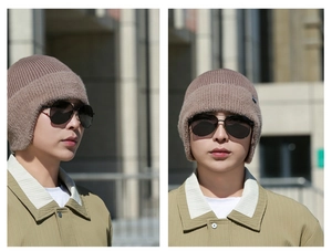 Bonnet d'hiver pour homme avec protection auditive, doublure pelucheuse et ton café