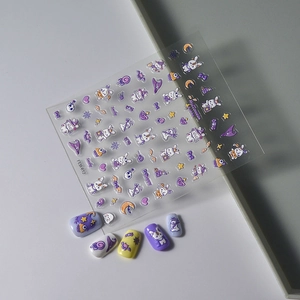5D Halloween rabbit nail art stickers with purple bunny and pumpkin moon designs