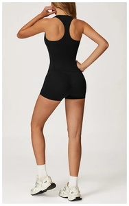 Racerback black yoga romper for women with tight compression fit for gym and running