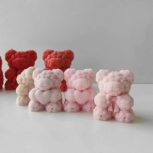 Handmade rose bear candle molds in red and pink for DIY soap and chocolate making